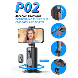 P02 Inligent 360 ° Follow Camera Pan and Tilt Detachable Phone Clip Auto Face Tracking Phone selfie stick video Vlog Live Gimbal Stabilizer Tripod for mobile