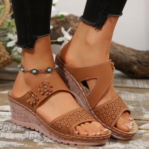 [Free Shipping] New Plus-Size Wedge Sandals For Women Featuring A Hollowed-Out Design A Fish-Mouth Style And A Thick Sole Perfect For Summer And Beach Wear