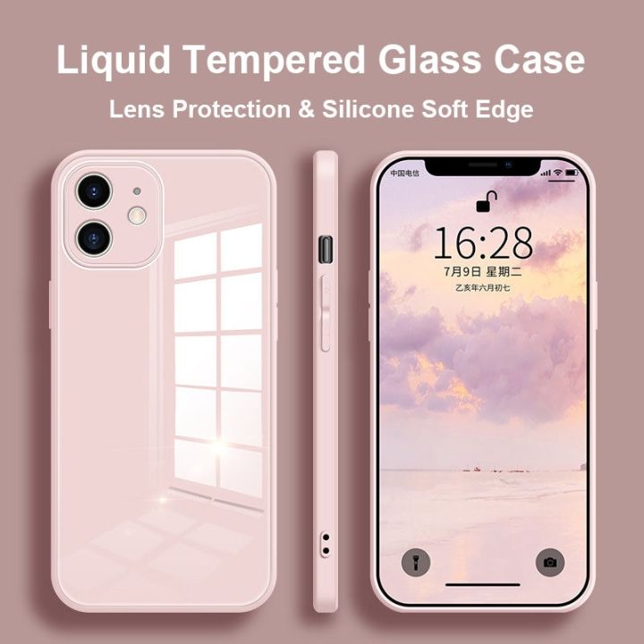 Liquid Tempered Glass Phone Case For iPhone 14 13 11 12 Pro Max