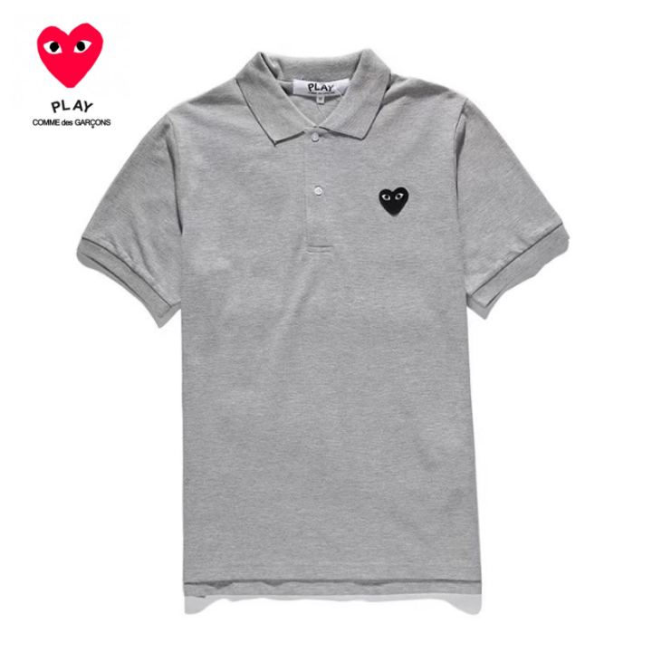 Fashion official store CDG play women polo shirts and men Couple style COMME des GARCONS t shirt pure cotton Heart embroidery Short sleeve t shirt XS 3xl Loose comfort clothing tops Lazada