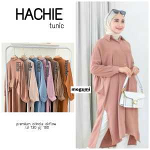 Long Tunik Hachie Cutting Shibori Bahan Crinckle Airflow Fashion Remaja Muslimah Kekinian
