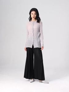 9738  Sanzhai Fit Slimming Long Sleeves Chiffon Shirt Spring And Summer Lightweight Breathable Cardigan Single-Breasted Personality Pleated Slim One Size (45-75kg)