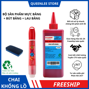 Bộ Sản Phẩm Mực Bút Lông Bảng Trắng Mực Viết Bảng Chai Lớn Tặng Kèm Bút Bảng Trắng Lau Bảng Queen Lee Store