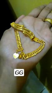 Gelang Rantai Plat Bambu Cor Lapis Emas 24 Karat