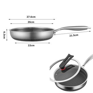 LMETJMA Stainless Steel Frying Pan Nonstick Honeycomb Fry Pan With Lid Compatible with Induction Ceramic Electric Gas Cooktops KC0480