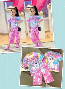 (12-40kg)  đồ bộ bé gái mẫu tay ngắn quần ống loe  thun lạnh loại 1 mềm mịn mặc siêu cưng (998)