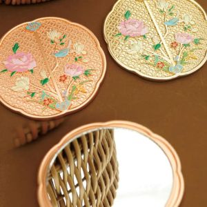 CUBBY Exquisite Chinese Style Mirror Vintage 3D Flower Handle Makeup Mirror Fashion Sweet Round Vanity Mirror