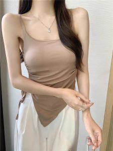 เสื้อแขนกุด เชือกผูก จับจีบ สีพื้น สไตล์ลำลอง สำหรับผู้หญิง ไม้ร่วงแผ่นรองหน้าอกแบบมีสายสำหรับสวมใส่ด้านนอกท่อสำหรับใส่บนหลังสวยM6580