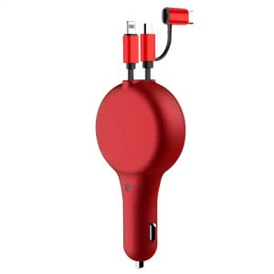 Kabel LED Teleskopik/ Charger Mobil 3in1/Fast Charging USB TYPE C /IPHONE/Android / Lightning Car Adapter/60W