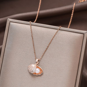 Ladamas Kalung Titanium Dengan Lionting Kerang Permata Cocok Untuk Ke Pesta Dan Jalan-Jalan KT11