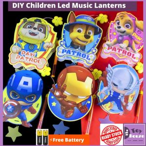 【The Toy House】⚡Ready Stock⭐ Mid-Autumn Festival Childrens Kids DIY Led Music Sound & Light Paw Patrol Hello Kitty Avengers Lanterns