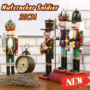30CM Wooden Nutcracker Christmas Decor Soldier Figures Handmade Dolls Toys Home Table Decoration