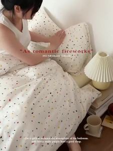 Black and White Cartoon Style Double Bed Four-Piece Set Internet Celebrity Sesame Street Single Student Dormitory Bed Sheet Quilt Cover Three-Piece Set LZD