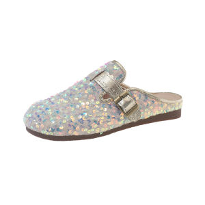 [Free Shipping] Closed-toe mules 2026 spring/summer new womens shoes low-heel fashion flat-soled rhinestone retro shoes