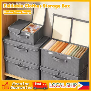 Foldable Clothes Storage Box Double Cover Fabric Cloth Wardrobe Organizer Collapsible Basket