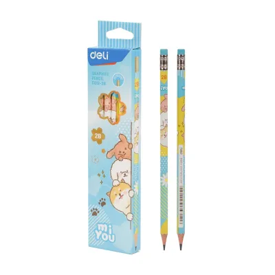 Deli 12Pcs 2B High-Quality Popular Writing And Drawing Rubber Head Writing Pencils EC012 (Color Random Pink-Blue)