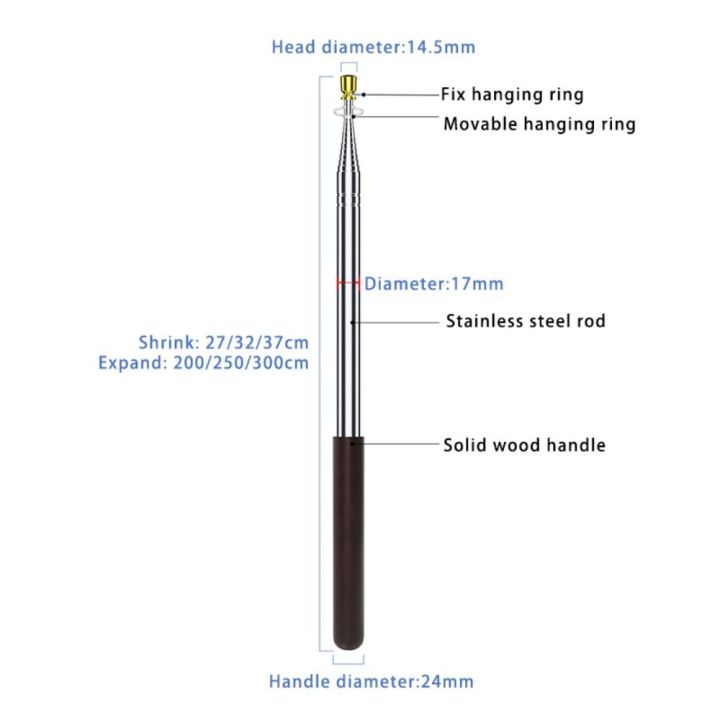 LUZMAR%20Solid%20Wood%20Handle%20Flagpole%20Retractable%20200/250/300cm%20Tour%20Guide%20Flag%20Pole%20Multi-functional%20Stainless%20Steel%20Rod%20Teaching%20Stick%20Tour%20Guide%20-%20Image%203