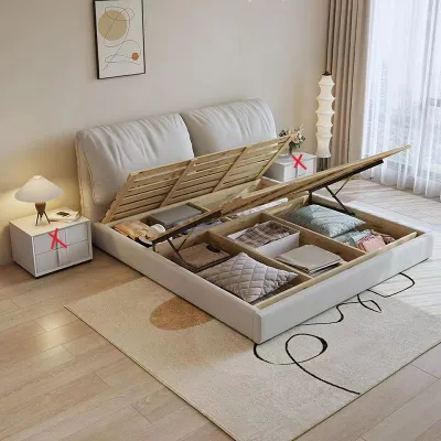 YY light luxury bed bedframe nano fabric from Italy puffy bedhead solid wood frame Modern Nordic minimalist master wedding bed support (ETA: 1mth)