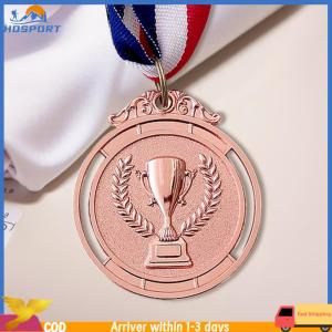 【Hospor】 10Pcs Gold/Silver/Bronze Medal Sports Rewards with Neck Ribbon Metal Winner Medals 5cm Competition Prize Medals Trophy Pattern for Marathon Ball Games