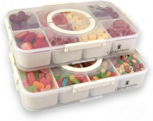 2 PackSnackle Container - 4 Compartment Divided Serving Tray with Lid for Meal Prep Lunch School - Dishwasher Safe Reusable Travel Snack for Candy Fruits Snacks