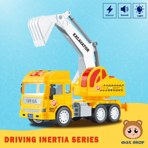 WJX Children Inertia Engineering Construction Yellow Excavator Push and Go Sound Lighting Battery Lorry Truck Toy | Mainan Budak Pembinaan Lori Penggali Bajak