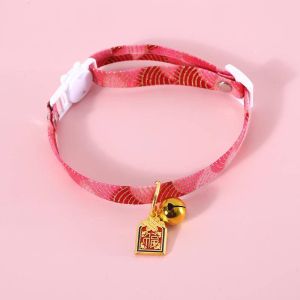 Pet cat bow collar with Chinese style auspicious cloud pendant and bell adjustable anti-choking bow tie chain for Kitten and puppies