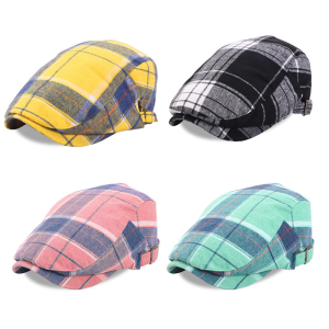 Breathable Checkered Beret Cap Cotton Casual Hat Lightweight Design Fashion Accessory Suitable For Men And Women