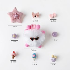 9Pcs Crocs Jibbitz Charms Cute Plush Cartoon Colored Fur Ball Shoe Buckle Decoration for Crocs
