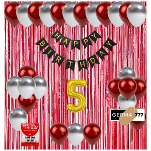 Paket Set Dekorasi Backdrop Pesta Balon Ulang Tahun Anak Banner Happy Birthday Tirai Merah Simple