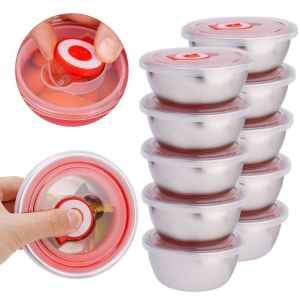 BETTERFORM 1Pcs with Lid 304 Stainless Steel Bowl Children Food Bowl Microwave Bento Lunchbox Sealing Bowls Containers Leak-Proof Fresh-keeping Bowl