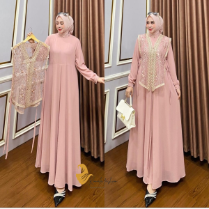Lora maxy dress wanita terbaru 2025 bahan ceruty baby doll full furing mix brukat plus renda baju kondangan gamis brokat wanita  baju muslim cewek  gamis rompi terpisah  gaun pesta wanita dewasa elegan simple  gamis lebaran 2025  kekinian dress COD-KL