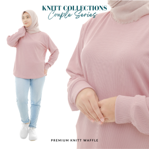 Kaos Polos Wanita Dewasa Lengan Panjang Knitt Waffle Premium