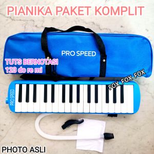 Fox-( Bayar Ditempat) TERLARIS Pianika Set Selang 32 Tuts Huruf Notasi Plus Tas Mouthpiece Selang + Alat Tiup (Biru)