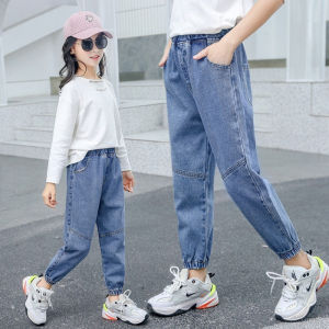 Girls jeans straight pants big kids style loose wide legs spring pants for kids