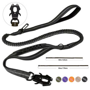 Adjustable Pet Leash Car Seatbelt Reflective Shock-Absorbing Anti-Pull Heavy-Duty Tactical Leash With Frog Buckle For Large Dogs
