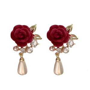 Rose Earrings with Tassels and Rose Pearls Pendant Women Jewelry Flower Drop Earrings Suitable for Everyday Wear