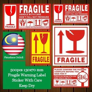 👉 READY STOCK 👉🇲🇾 500pcs 130*70mm Shipping Label Fragile Sticker Warning Handle Care Jualan Murah Simpanan Tape Plastic