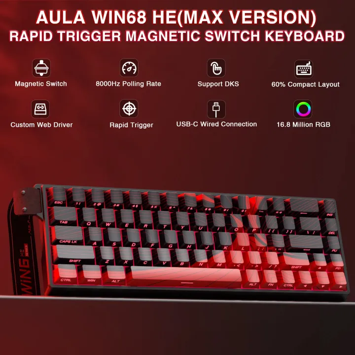 WIN60 WIN68 HE Esports Magnetic Switch Keyboard Rapid Trigger 8K Return RGB Hotswap 60% 68% Custom Game Keyboard