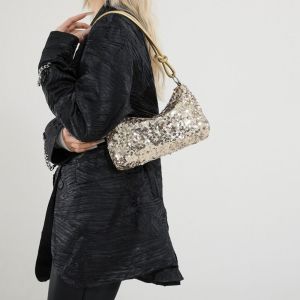 DINAH กลิตเตอร์ กระเป๋าเลื่อม blingbling สีทึบทึบ สไตล์เกาหลีแบบ กระเป๋าสะพายไหล่ปักเลื่อม แฟชั่นสำหรับผู้หญิง กระเป๋าถือแบบถือ กระเป๋าคลัทช์ตอนเย็น สำหรับผู้หญิง