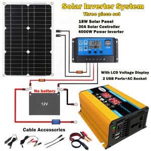 JOYUHON Solar Power Generator System 4000W Power Inverter DC12V TO AC220V+18W Solar Panel+30A Solar Controller for home car outdoot Emergency Power Supply