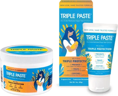Triple Paste Diaper Rash Cream for Baby - 8 Oz Tub & 3 Oz Tube At Home & On the Go Bundle - Zinc Oxide Ointment Treats Soothes and Prevents Diaper Rash