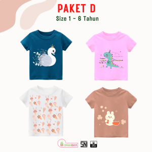 OMAHBAYI - PROMO Paket Hemat 4 kaos Anak Perempuan 1- 6 Tahun Karakter Lucu
