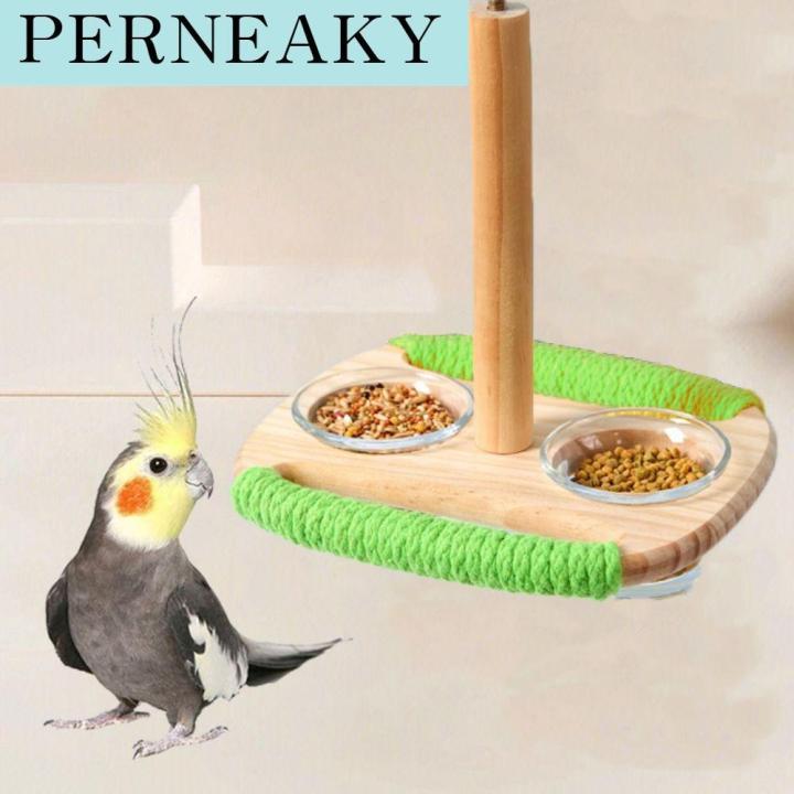 PERNEAKY ทำจากไม้ เครื่องป้อนนกแก้ว ที่แขวนแขวน เชือกฝ้าย ที่ตั้งสำหรับ ...