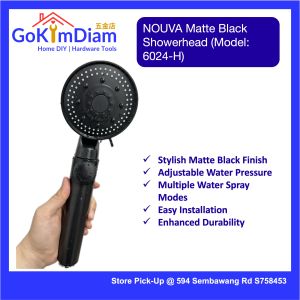 NOUVA 6024-H Matte Black Bathroom Showerhead | Durable Brass Chrome | Multi Spray Modes | Adjustable Pressure | Water Saving