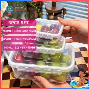 【Special Offer】3 Pack Refrigerator Storage Containers with Lids 900ml Leak Proof BPA Free for Fruits Vegetables Meat Clear Plastic Sealed Fresh Keeping Box Stackable Kitchen Food Organizer