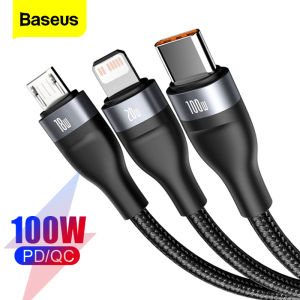 Baseus 1.2M 3ใน1 USBสายสำหรับiPhone 12 PD 100W USBประเภทCสายเคเบิลสำหรับXiaomi Samsung Huawei 5A Fastชาร์จUSB-Cสายยูเอสบีขนาดเล็กUSBสายไฟ