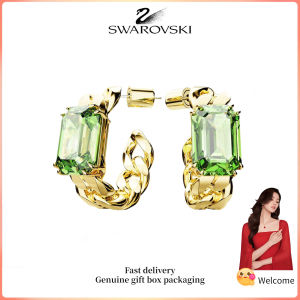 ♈Swarovski♈ Womens Fashion Earrings Octagonal Cut Gold Plated Green Crystal Gemstones Millennium Hoop Earrings Valentines Day Gift Birthday Gift