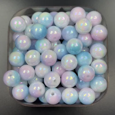 Veeds 30 Pcs Smooth Round Blue Pink Bead 10mm Gradient DIY Beads Art and Craft