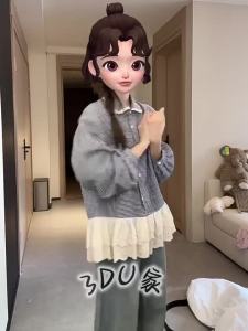 ชุดเสื้อเชิ้ตลายสก็อตขอบลูกไม้สองชั้นสไตล์ฝรั่งเศสสำหรับผู้หญิง เสื้อคอตุ๊กตาหลวมสำหรับฤดูใบไม้ผลิและฤดูใบไม้ร่วง สไตล์วิทยาลัยที่ดูอ่อนเยาว์