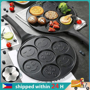 Portable Pancake Pans Hambuger Pan 7 Holes Frying Pan Cartoon Fried Eggs Induction Cookerware Non-Stick Pan Easy Clean Kids Breakfast Pan